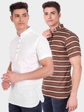Mens Single Strip Half Sleeve Kurta (Pack 2)